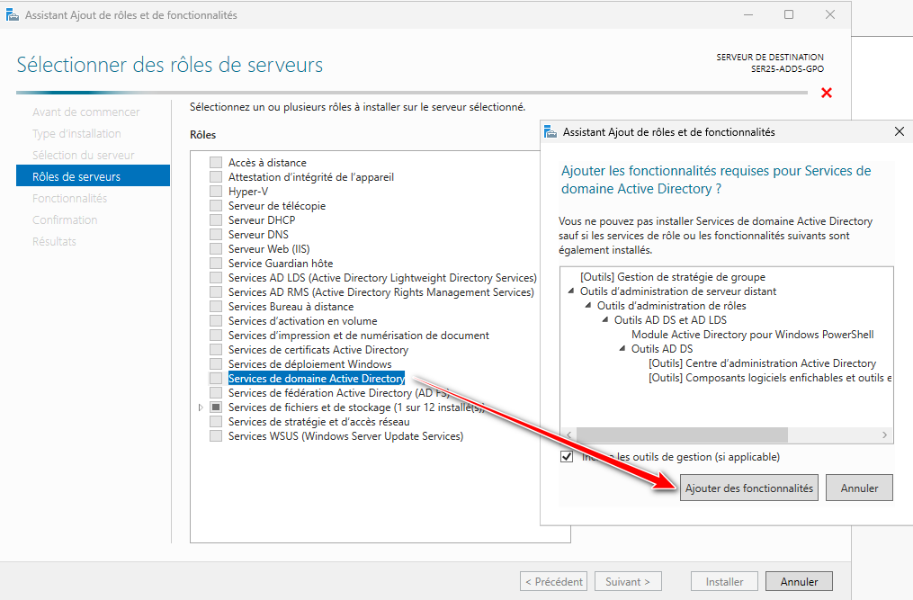 Ajout du service ADDS