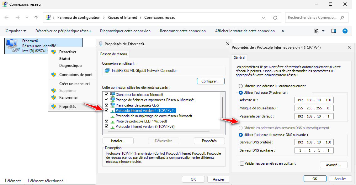 Configuration IP statique