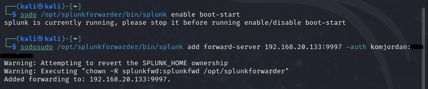 Configuration du forwarder sur Kali