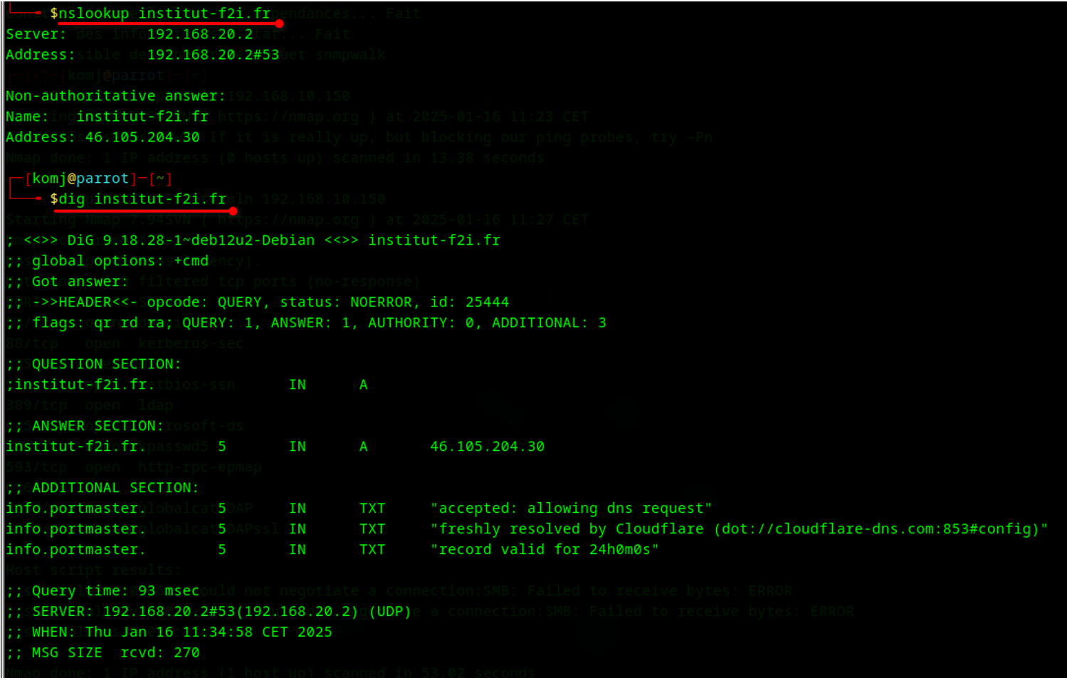 Résultat nslookup