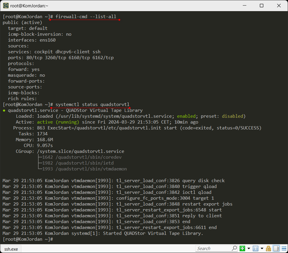 Statut Firewall et Quadstore