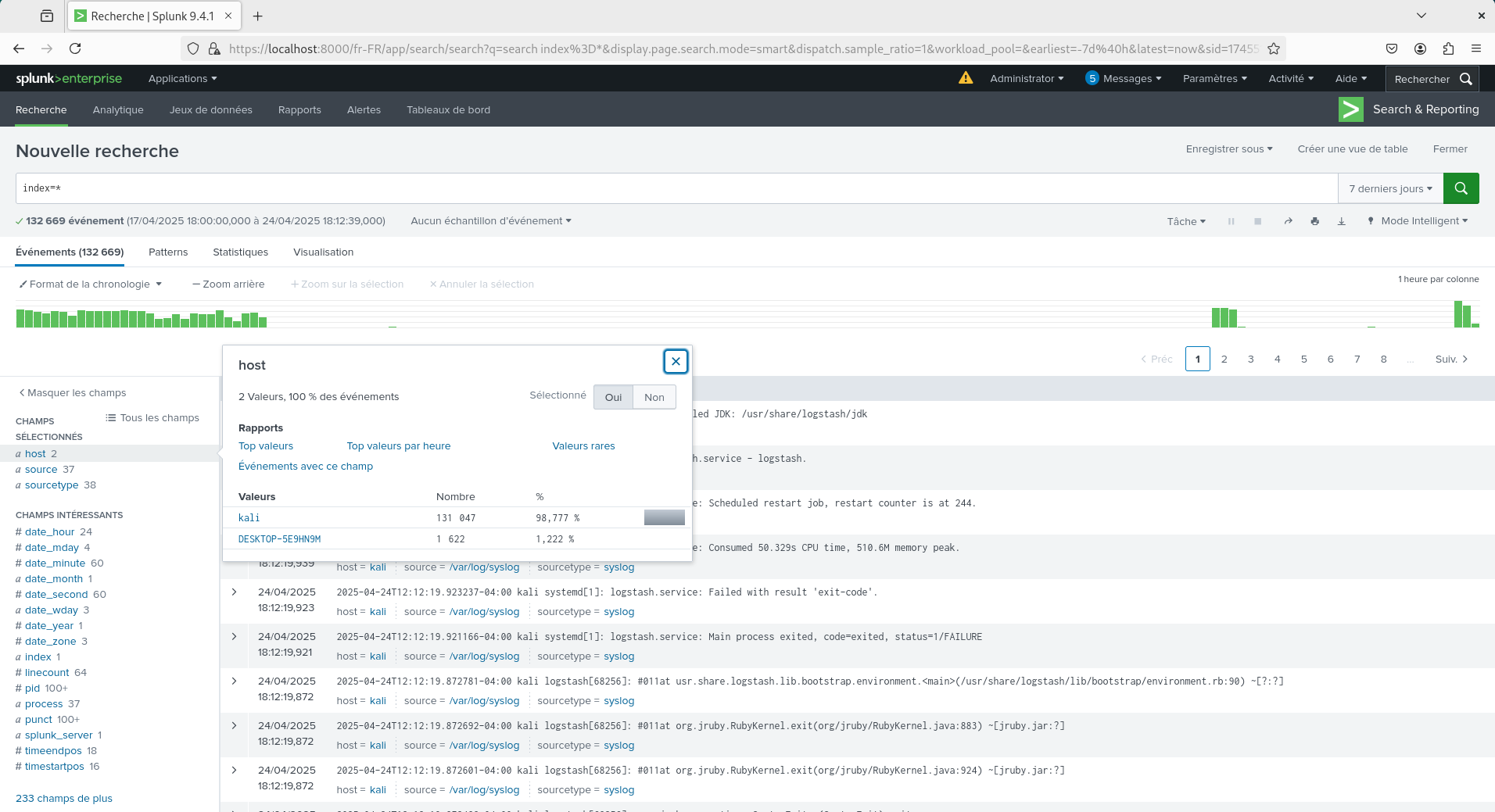 Recherche logs index=*