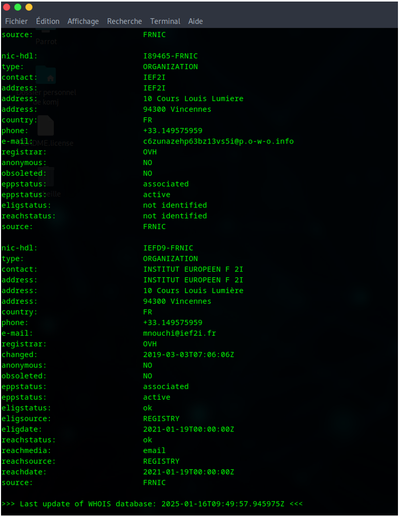 Résultat WHOIS